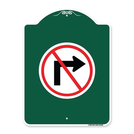 AMISTAD 18 x 24 in. Designer Series Sign - No Right Turn with Graphic Only, Green & White AM2071968